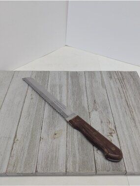 TRAMONTINA Inox Bread Knife Wood Handle 8" Blade BRASIL 13" Long #2